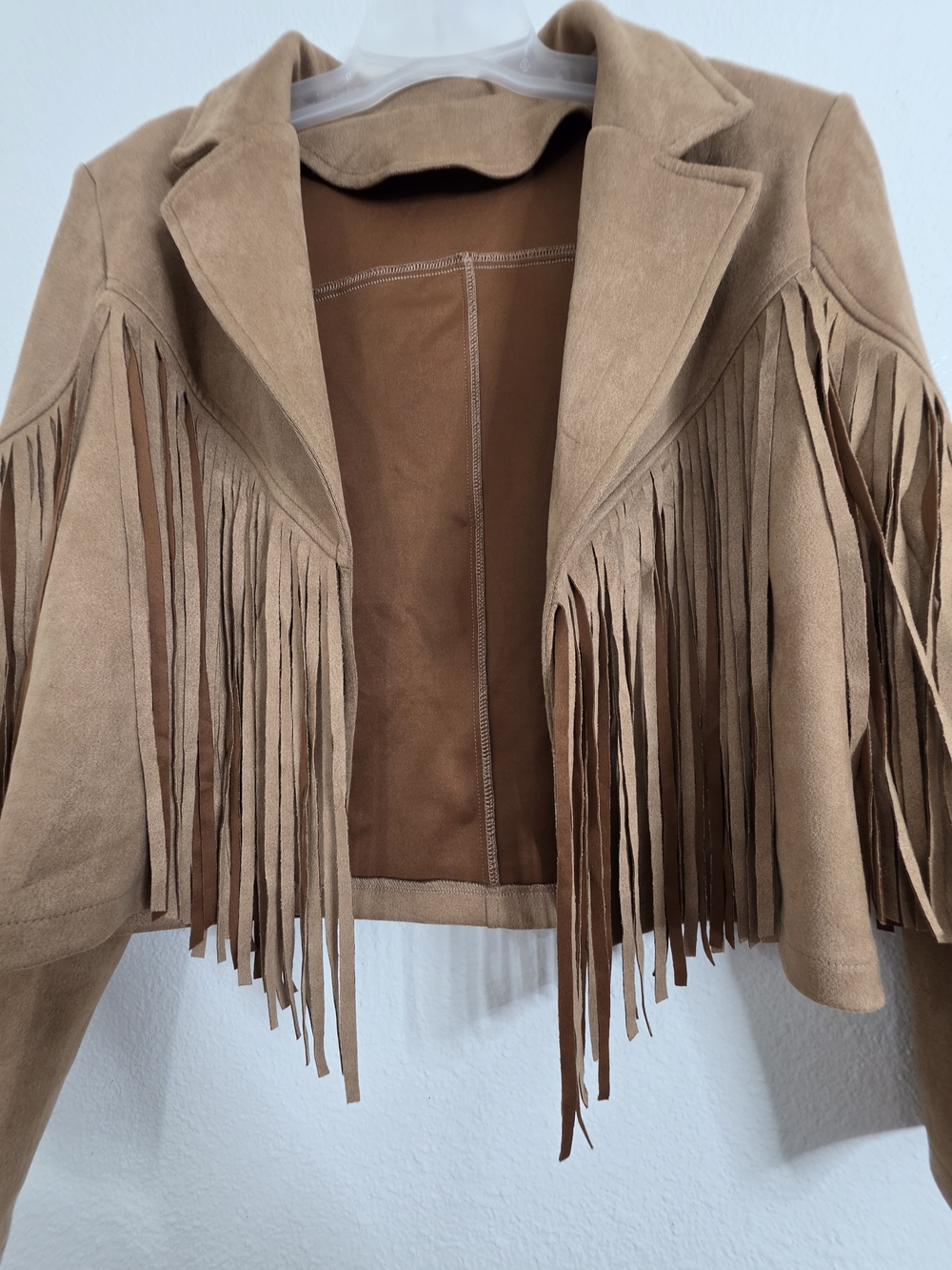 Womens Faux Suede Fringe Cropped Jacket Tan Brown Western Cowgirl Small - Picture 4 of 14